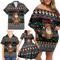 Yemen Christmas Family Matching Off Shoulder Short Dress and Hawaiian Shirt with Traditional Santa Black Snowflake Pattern and Festive Lights - Wonder Print Shop
