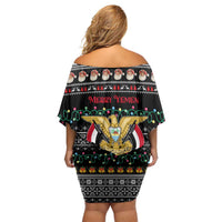 Yemen Christmas Family Matching Off Shoulder Short Dress and Hawaiian Shirt with Traditional Santa Black Snowflake Pattern and Festive Lights - Wonder Print Shop