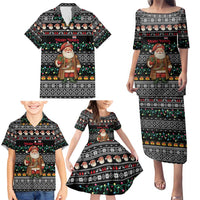 Yemen Christmas Family Matching Puletasi and Hawaiian Shirt with Traditional Santa Black Snowflake Pattern and Festive Lights - Wonder Print Shop