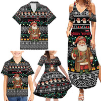 Yemen Christmas Family Matching Summer Maxi Dress and Hawaiian Shirt with Traditional Santa Black Snowflake Pattern and Festive Lights - undefined