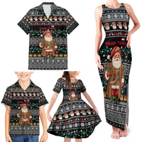 Yemen Christmas Family Matching Tank Maxi Dress and Hawaiian Shirt with Traditional Santa Black Snowflake Pattern and Festive Lights - Wonder Print Shop