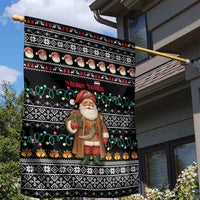 Yemen Christmas Garden Flag with Traditional Santa Black Snowflake Pattern and Festive Lights - Wonder Print Shop
