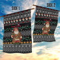 Yemen Christmas Garden Flag with Traditional Santa Black Snowflake Pattern and Festive Lights - Wonder Print Shop