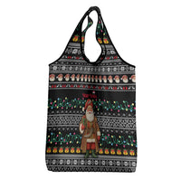 Yemen Christmas Grocery Bag with Traditional Santa Black Snowflake Pattern and Festive Lights - Wonder Print Shop