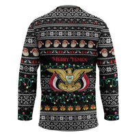 Yemen Christmas Hockey Jersey with Traditional Santa Black Snowflake Pattern and Festive Lights - Wonder Print Shop
