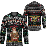 Yemen Christmas Hockey Jersey with Traditional Santa Black Snowflake Pattern and Festive Lights - Wonder Print Shop