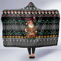 Yemen Christmas Hooded Blanket with Traditional Santa Black Snowflake Pattern and Festive Lights - Wonder Print Shop