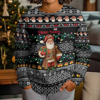Yemen Christmas Kid Ugly Christmas Sweater with Traditional Santa Black Snowflake Pattern and Festive Lights - Wonder Print Shop