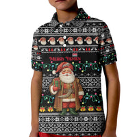 Yemen Christmas Kid Polo Shirt with Traditional Santa Black Snowflake Pattern and Festive Lights - Wonder Print Shop