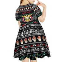 Yemen Christmas Kid Short Sleeve Dress with Traditional Santa Black Snowflake Pattern and Festive Lights - Wonder Print Shop