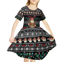 Yemen Christmas Kid Short Sleeve Dress with Traditional Santa Black Snowflake Pattern and Festive Lights - Wonder Print Shop