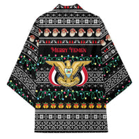 Yemen Christmas Kimono with Traditional Santa Black Snowflake Pattern and Festive Lights - Wonder Print Shop