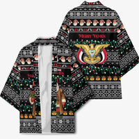 Yemen Christmas Kimono with Traditional Santa Black Snowflake Pattern and Festive Lights - Wonder Print Shop