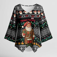 Yemen Christmas Kimono Sleeve Blouse with Traditional Santa Black Snowflake Pattern and Festive Lights - Wonder Print Shop