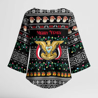 Yemen Christmas Kimono Sleeve Blouse with Traditional Santa Black Snowflake Pattern and Festive Lights - Wonder Print Shop