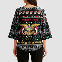 Yemen Christmas Kimono Sleeve Blouse with Traditional Santa Black Snowflake Pattern and Festive Lights - Wonder Print Shop