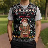Yemen Christmas Knitted V-Neck Vest with Traditional Santa Black Snowflake Pattern and Festive Lights - Wonder Print Shop