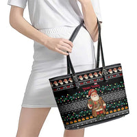 Yemen Christmas Leather Tote Bag with Traditional Santa Black Snowflake Pattern and Festive Lights - Wonder Print Shop
