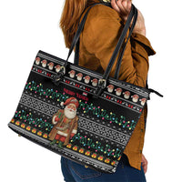 Yemen Christmas Leather Tote Bag with Traditional Santa Black Snowflake Pattern and Festive Lights - Wonder Print Shop