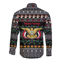 Yemen Christmas Long Sleeve Button Shirt with Traditional Santa Black Snowflake Pattern and Festive Lights - Wonder Print Shop
