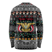 Yemen Christmas Long Sleeve Shirt with Traditional Santa Black Snowflake Pattern and Festive Lights - Wonder Print Shop