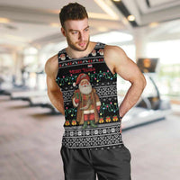 Yemen Christmas Men Tank Top with Traditional Santa Black Snowflake Pattern and Festive Lights - Wonder Print Shop