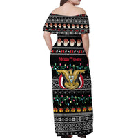 Yemen Christmas Off Shoulder Maxi Dress with Traditional Santa Black Snowflake Pattern and Festive Lights - Wonder Print Shop