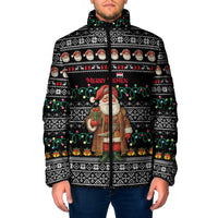 Yemen Christmas Padded Jacket with Traditional Santa Black Snowflake Pattern and Festive Lights - Wonder Print Shop