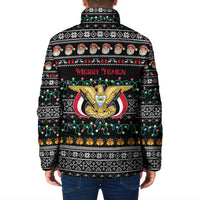 Yemen Christmas Padded Jacket with Traditional Santa Black Snowflake Pattern and Festive Lights - Wonder Print Shop
