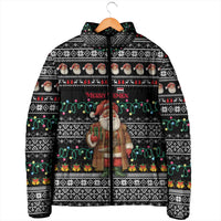 Yemen Christmas Padded Jacket with Traditional Santa Black Snowflake Pattern and Festive Lights - Wonder Print Shop