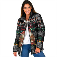 Yemen Christmas Padded Jacket with Traditional Santa Black Snowflake Pattern and Festive Lights - Wonder Print Shop