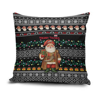 Yemen Christmas Pillow Cover with Traditional Santa Black Snowflake Pattern and Festive Lights - Wonder Print Shop