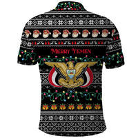 Yemen Christmas Polo Shirt with Traditional Santa Black Snowflake Pattern and Festive Lights - Wonder Print Shop