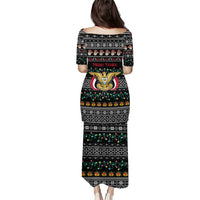 Yemen Christmas Puletasi with Traditional Santa Black Snowflake Pattern and Festive Lights - Wonder Print Shop