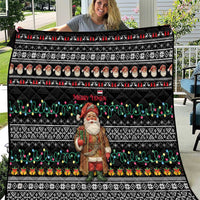 Yemen Christmas Quilt with Traditional Santa Black Snowflake Pattern and Festive Lights - Wonder Print Shop