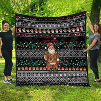 Yemen Christmas Quilt with Traditional Santa Black Snowflake Pattern and Festive Lights - Wonder Print Shop