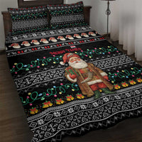 Yemen Christmas Quilt Bed Set with Traditional Santa Black Snowflake Pattern and Festive Lights - Wonder Print Shop
