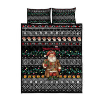 Yemen Christmas Quilt Bed Set with Traditional Santa Black Snowflake Pattern and Festive Lights - Wonder Print Shop