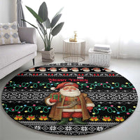 Yemen Christmas Round Carpet with Traditional Santa Black Snowflake Pattern and Festive Lights - Wonder Print Shop