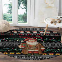 Yemen Christmas Round Carpet with Traditional Santa Black Snowflake Pattern and Festive Lights - Wonder Print Shop