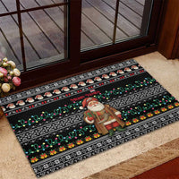 Yemen Christmas Rubber Doormat with Traditional Santa Black Snowflake Pattern and Festive Lights - Wonder Print Shop