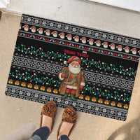 Yemen Christmas Rubber Doormat with Traditional Santa Black Snowflake Pattern and Festive Lights - Wonder Print Shop
