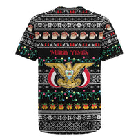 Yemen Christmas Rugby Jersey with Traditional Santa Black Snowflake Pattern and Festive Lights - Wonder Print Shop