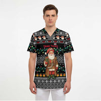 Yemen Christmas Scrub Top with Traditional Santa Black Snowflake Pattern and Festive Lights - Wonder Print Shop