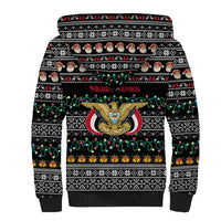 Yemen Christmas Sherpa Hoodie with Traditional Santa Black Snowflake Pattern and Festive Lights - Wonder Print Shop
