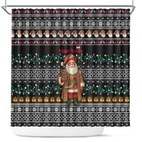 Yemen Christmas Shower Curtain with Traditional Santa Black Snowflake Pattern and Festive Lights - Wonder Print Shop