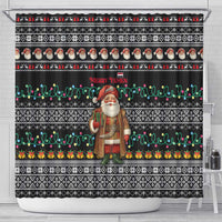 Yemen Christmas Shower Curtain with Traditional Santa Black Snowflake Pattern and Festive Lights - Wonder Print Shop
