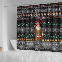 Yemen Christmas Shower Curtain with Traditional Santa Black Snowflake Pattern and Festive Lights - Wonder Print Shop