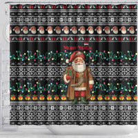 Yemen Christmas Shower Curtain with Traditional Santa Black Snowflake Pattern and Festive Lights - Wonder Print Shop