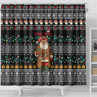 Yemen Christmas Shower Curtain with Traditional Santa Black Snowflake Pattern and Festive Lights - Wonder Print Shop